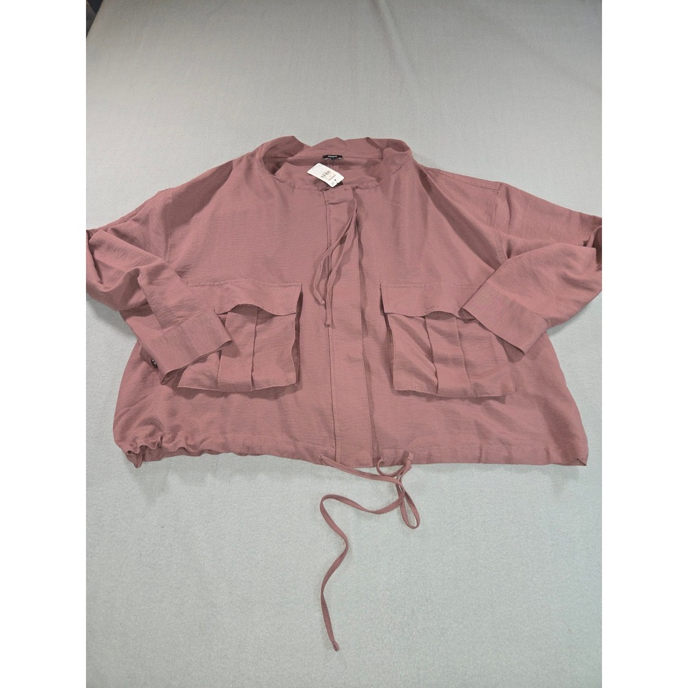 Express Utility Jacket Women L Mauve Cargo Pocket Zip Front Drawstring Cropped